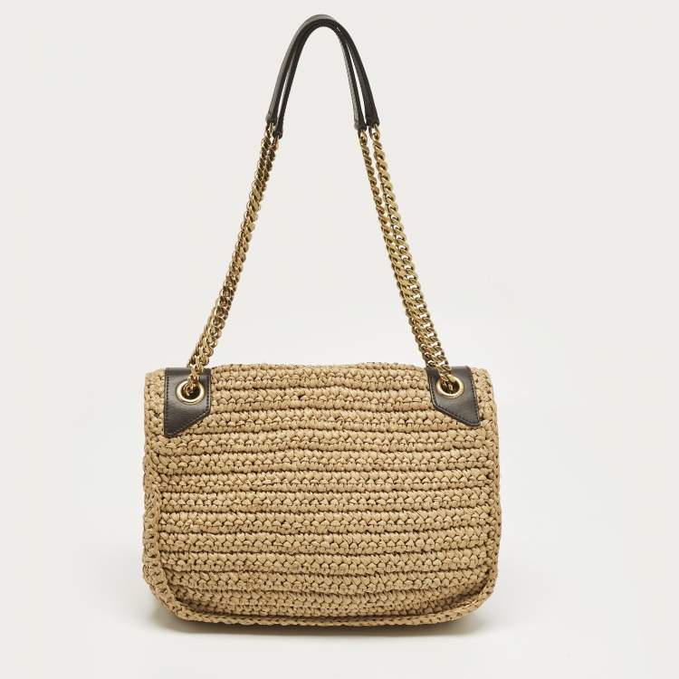 Pre Owned Saint Laurent Natural Raffia Medium Niki Shoulder Bag