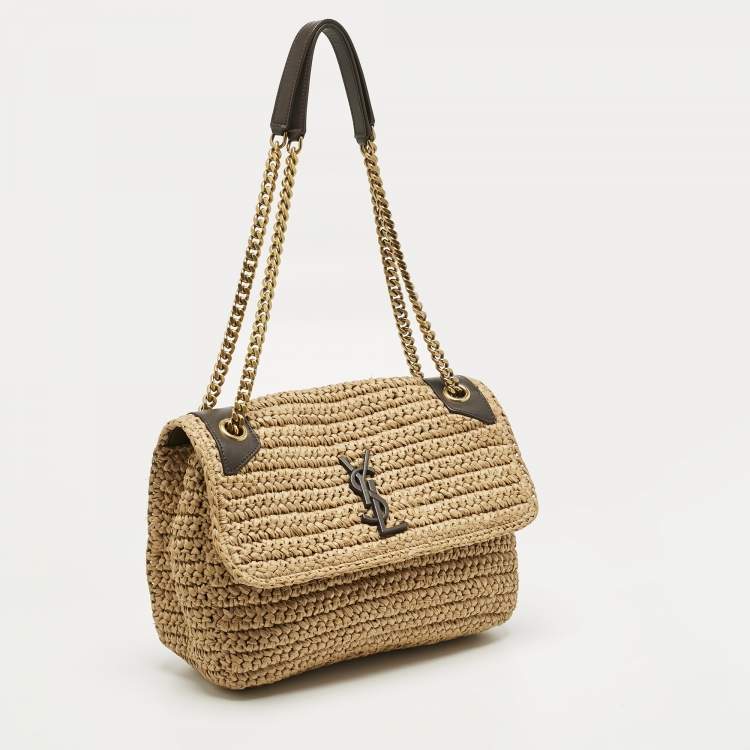 Pre Owned Saint Laurent Natural Raffia Medium Niki Shoulder Bag