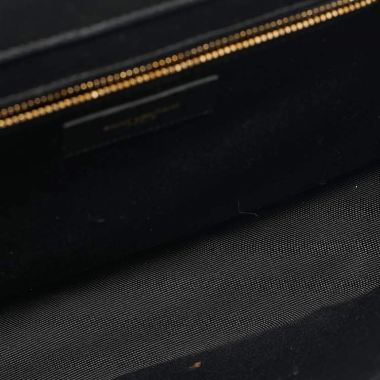 Pre Owned Saint Laurent Black Chevron Leather Large Monogram Envelope Shoulder Bag