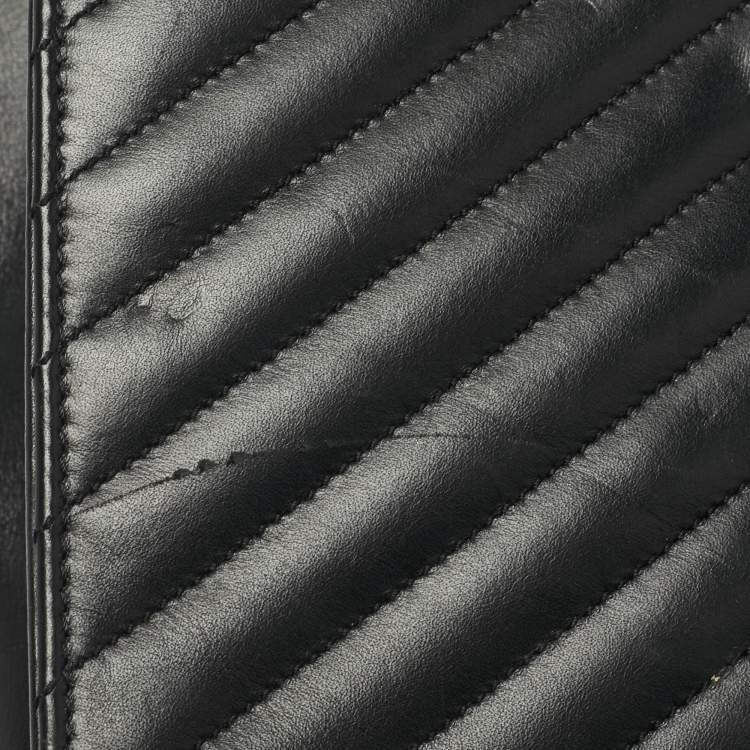 Pre Owned Saint Laurent Black Chevron Leather Large Monogram Envelope Shoulder Bag