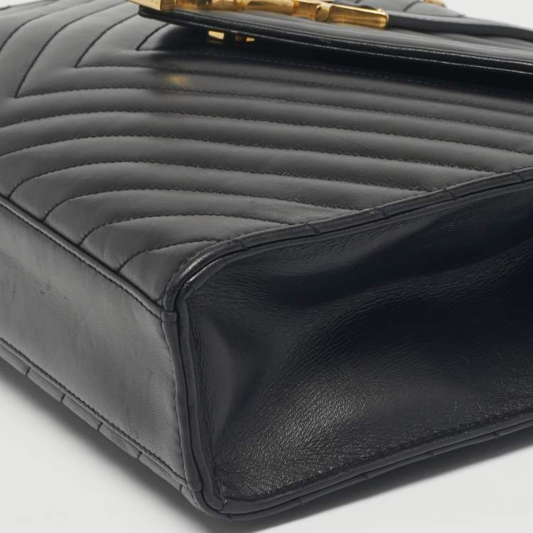 Pre Owned Saint Laurent Black Chevron Leather Large Monogram Envelope Shoulder Bag