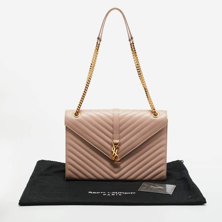Pre Owned Saint Laurent Pink Chevron Leather Large Monogram Envelope Shoulder Bag