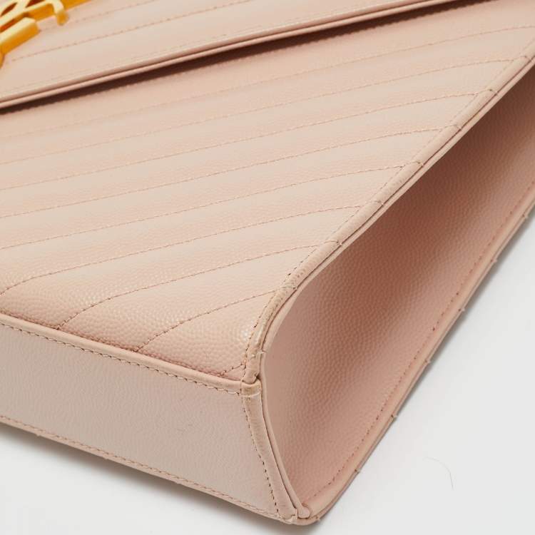 Pre Owned Saint Laurent Pink Chevron Leather Large Monogram Envelope Shoulder Bag
