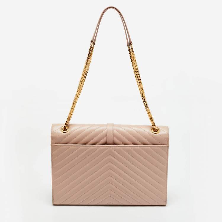 Pre Owned Saint Laurent Pink Chevron Leather Large Monogram Envelope Shoulder Bag
