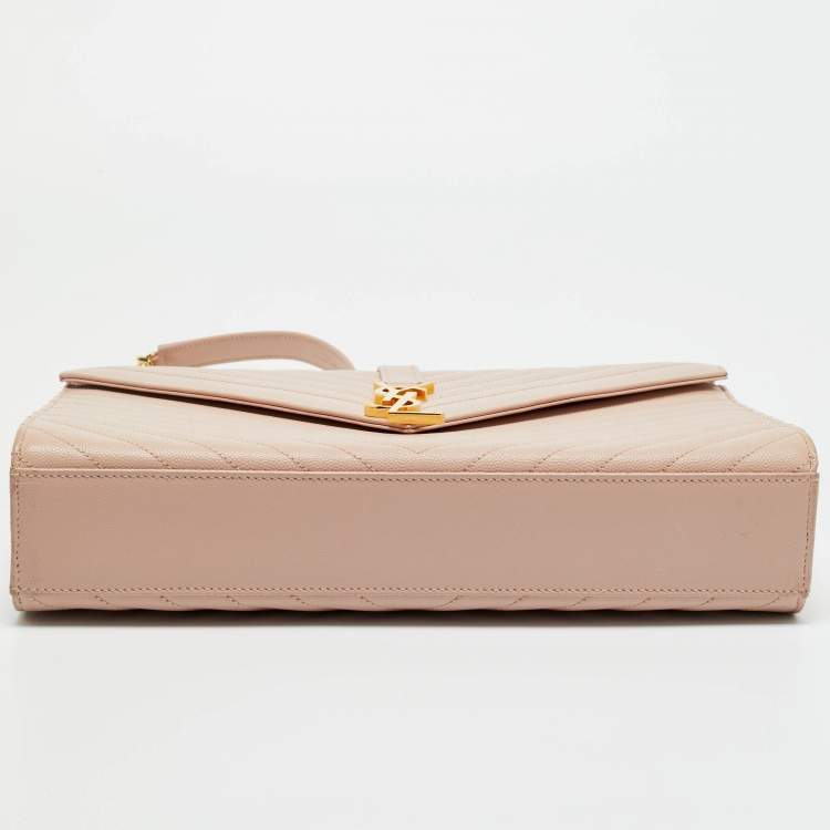 Pre Owned Saint Laurent Pink Chevron Leather Large Monogram Envelope Shoulder Bag