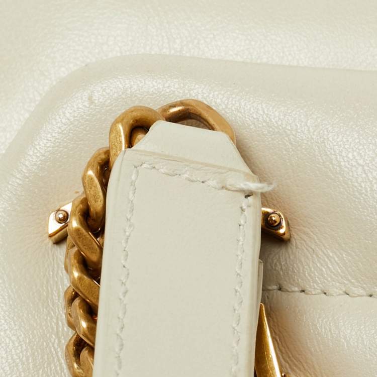 Pre Owned Saint Laurent Off White Matelassé Leather Small Loulou Shoulder Bag