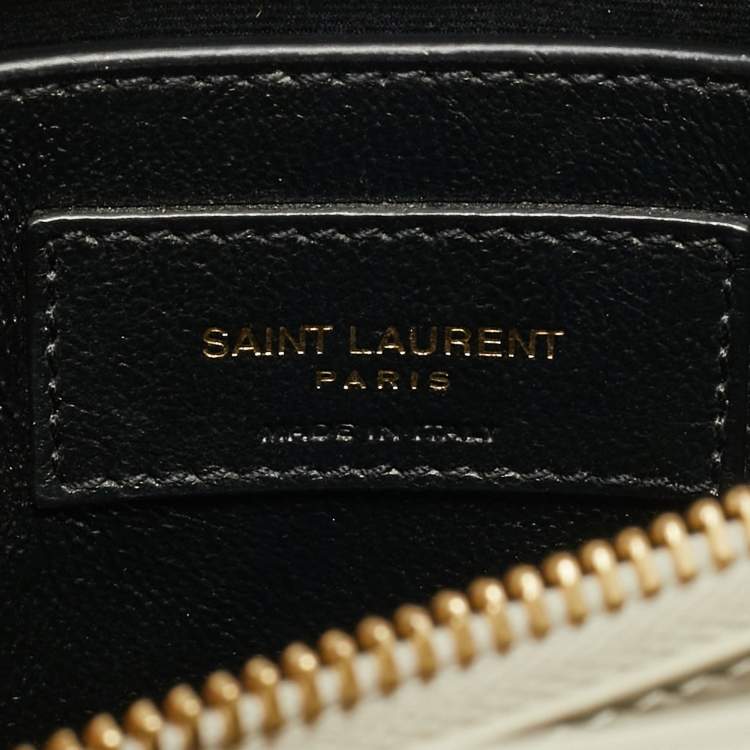 Pre Owned Saint Laurent Off White Matelassé Leather Small Loulou Shoulder Bag