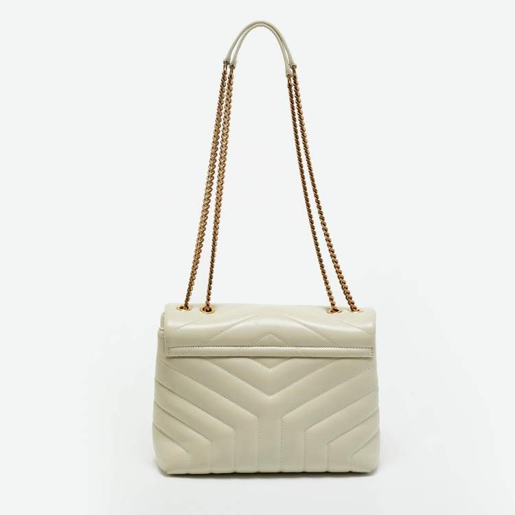 Pre Owned Saint Laurent Off White Matelassé Leather Small Loulou Shoulder Bag