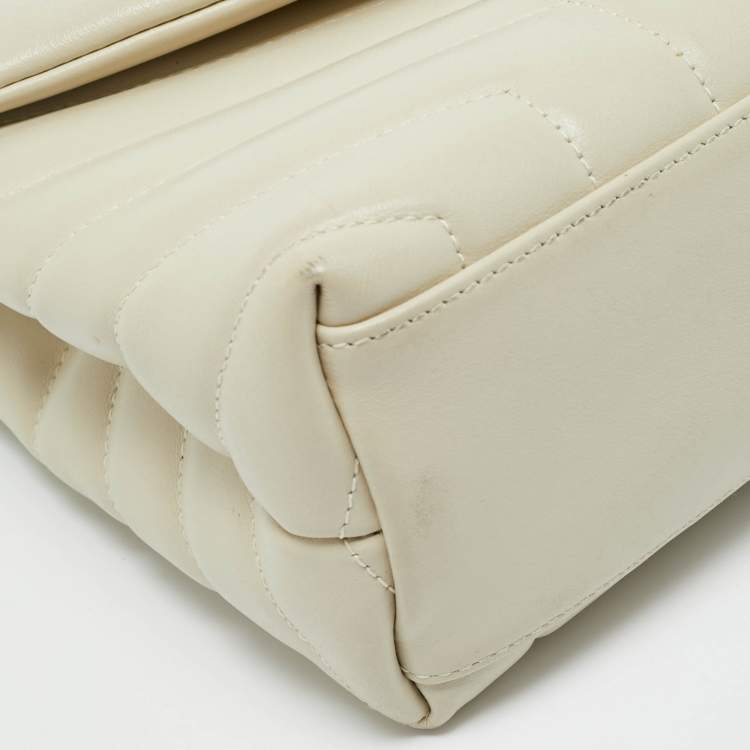 Pre Owned Saint Laurent Off White Matelassé Leather Small Loulou Shoulder Bag