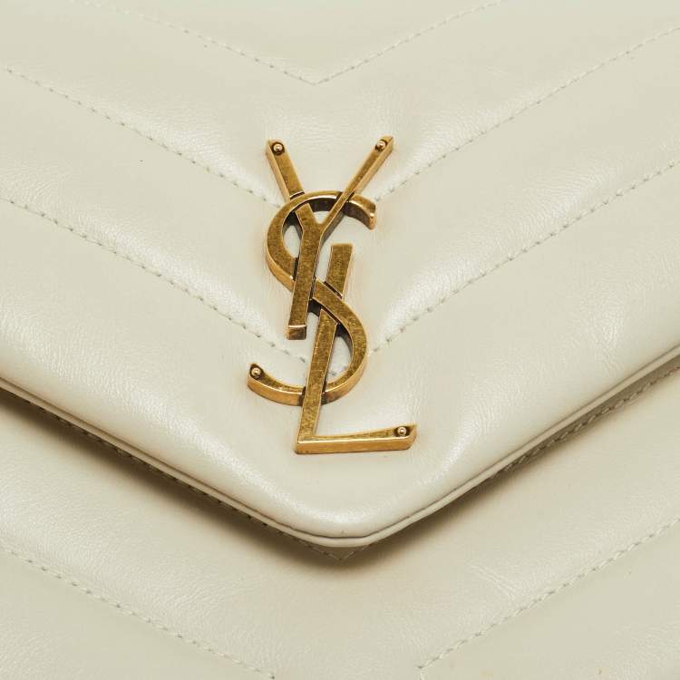 Pre Owned Saint Laurent Off White Matelassé Leather Small Loulou Shoulder Bag
