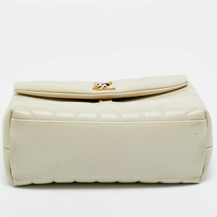 Pre Owned Saint Laurent Off White Matelassé Leather Small Loulou Shoulder Bag