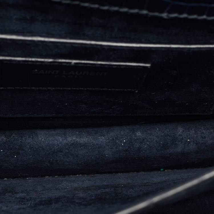 Pre Owned Saint Laurent Navy Blue Croc Embossed Leather Medium Sunset Shoulder Bag