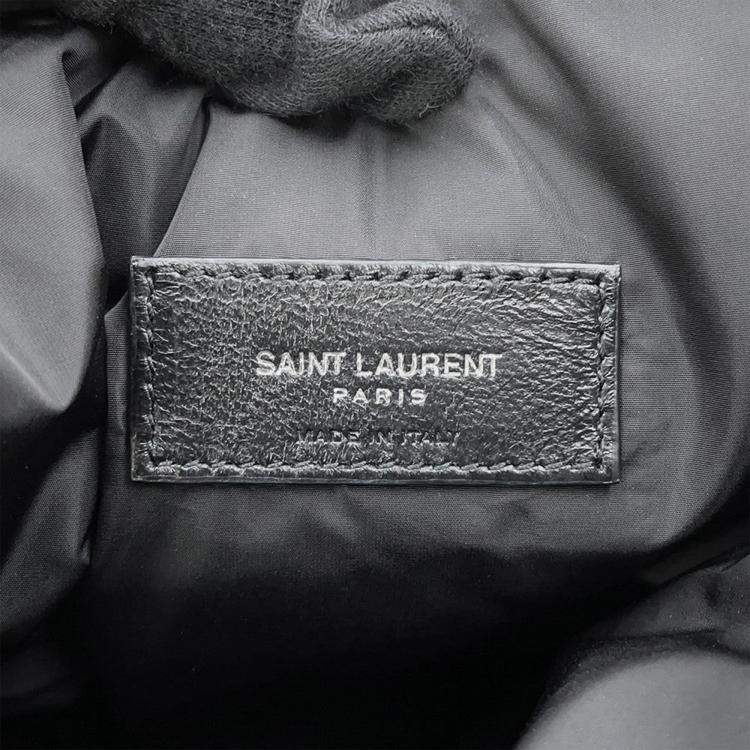 Pre Owned Saint Laurent Paris Rive Gauche Bucket Bag Black Nylon Leather