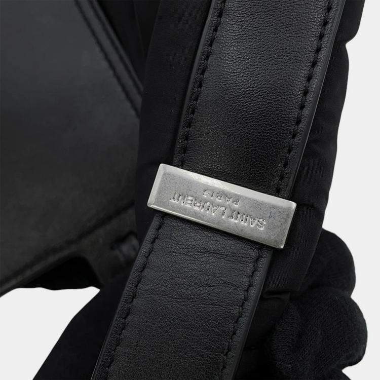 Pre Owned Saint Laurent Paris Rive Gauche Bucket Bag Black Nylon Leather