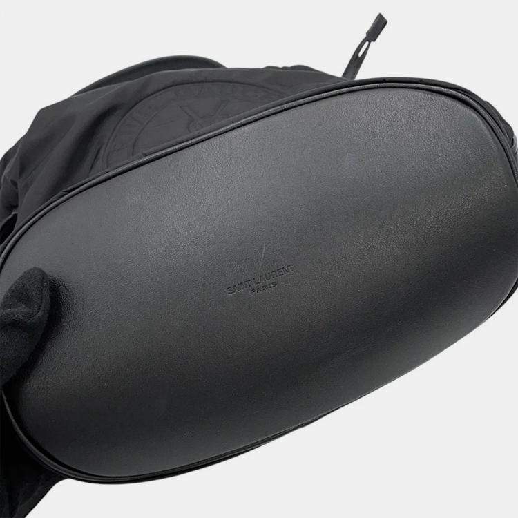 Pre Owned Saint Laurent Paris Rive Gauche Bucket Bag Black Nylon Leather
