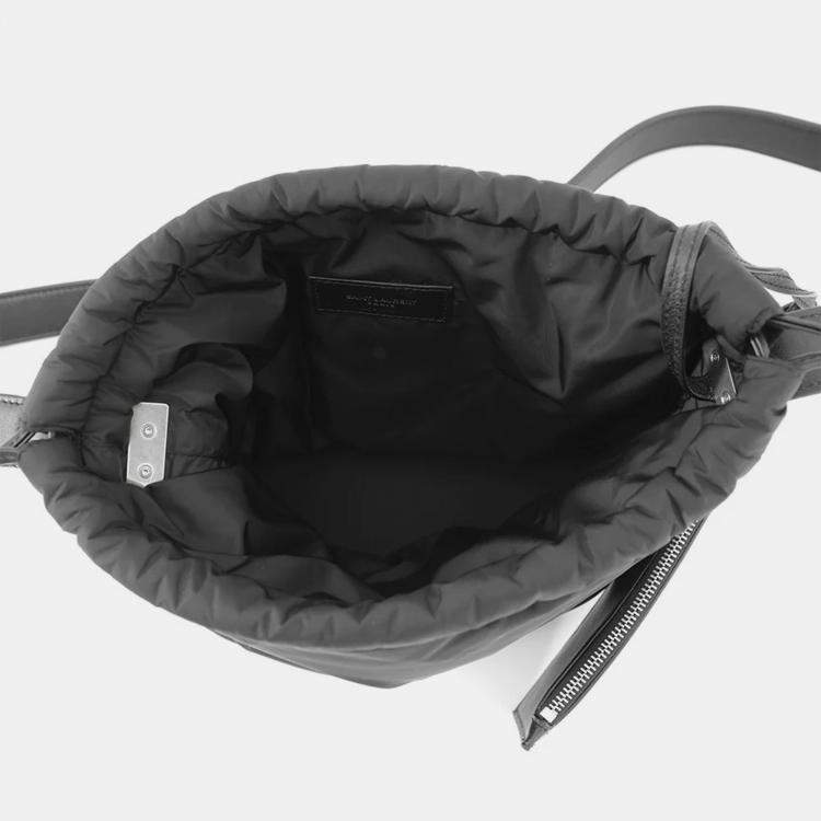 Pre Owned Saint Laurent Paris Rive Gauche Bucket Bag Black Nylon Leather