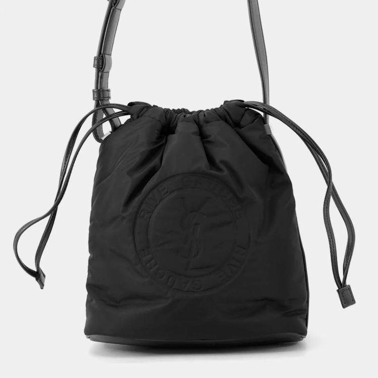 Pre Owned Saint Laurent Paris Rive Gauche Bucket Bag Black Nylon Leather