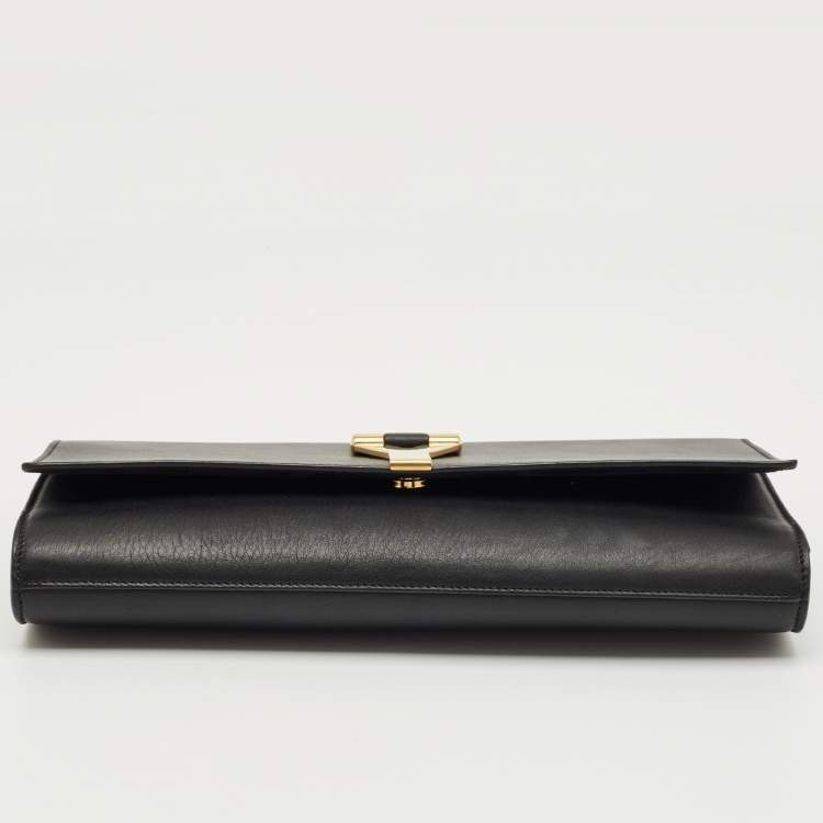 Pre Owned Saint Laurent Black Leather Y-Ligne Clutch