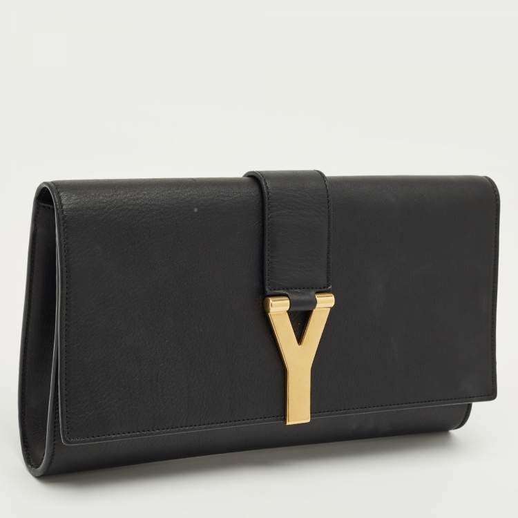 Pre Owned Saint Laurent Black Leather Y-Ligne Clutch