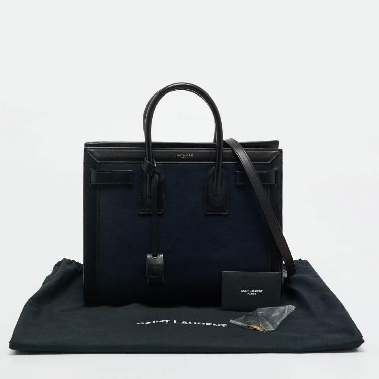 Pre Owned Saint Laurent Black/Navy Blue Leather Small Classic Sac de Jour Tote