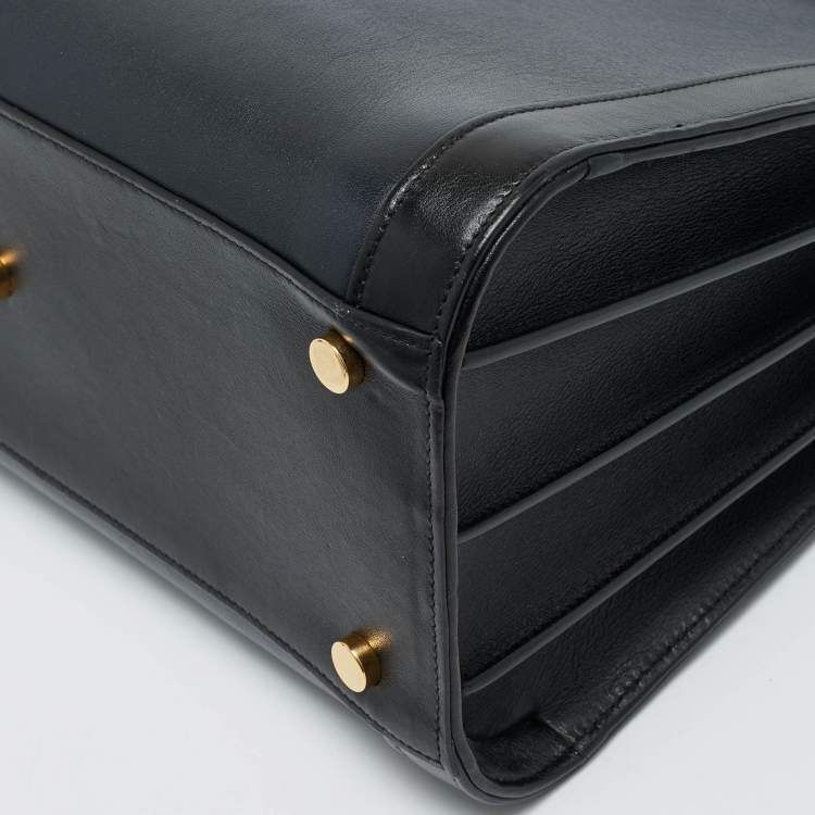 Pre Owned Saint Laurent Black/Navy Blue Leather Small Classic Sac de Jour Tote