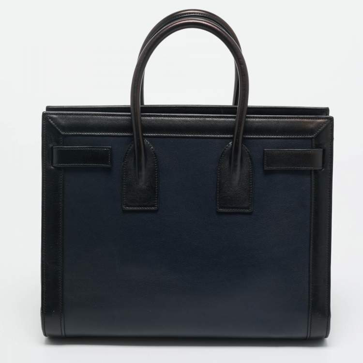 Pre Owned Saint Laurent Black/Navy Blue Leather Small Classic Sac de Jour Tote