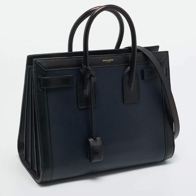 Pre Owned Saint Laurent Black/Navy Blue Leather Small Classic Sac de Jour Tote