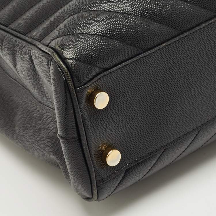 Pre Owned Saint Laurent Black Matelasse Leather Cassandre Shopper Tote