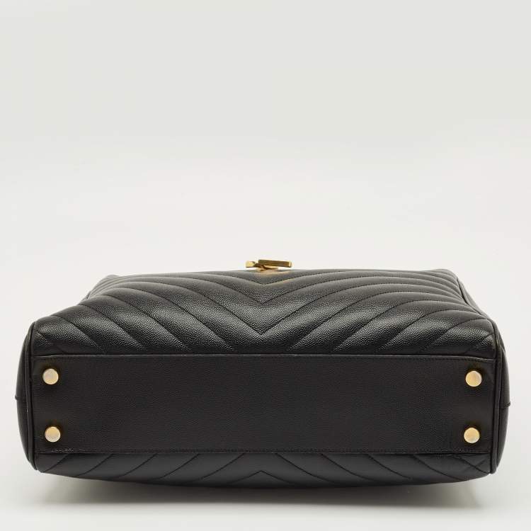 Pre Owned Saint Laurent Black Matelasse Leather Cassandre Shopper Tote