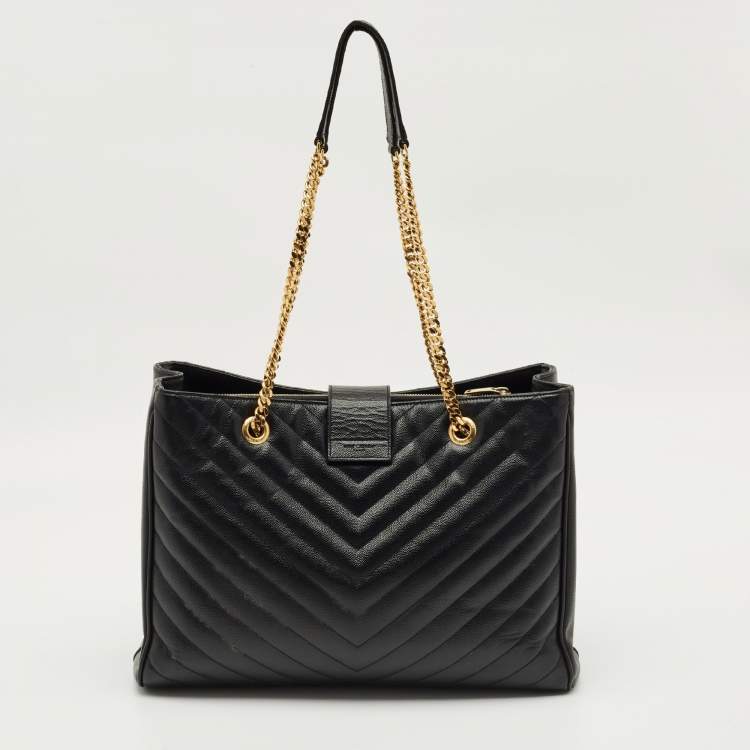 Pre Owned Saint Laurent Black Matelasse Leather Cassandre Shopper Tote