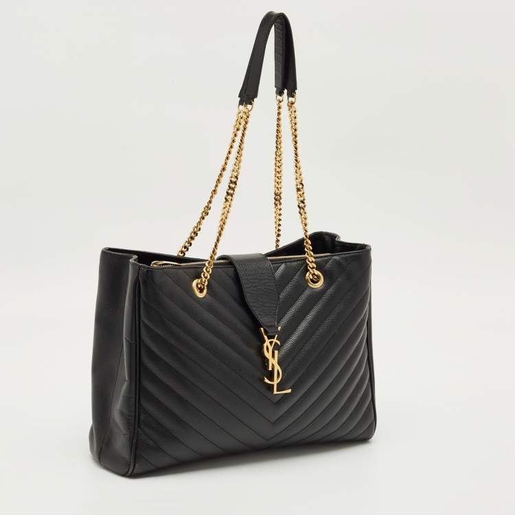 Pre Owned Saint Laurent Black Matelasse Leather Cassandre Shopper Tote