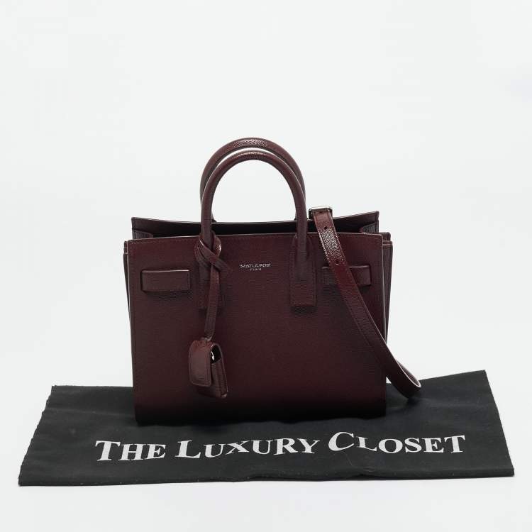 Pre Owned Saint Laurent Burgundy Leather Nano Classic Sac De Jour Tote