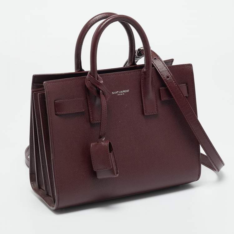 Pre Owned Saint Laurent Burgundy Leather Nano Classic Sac De Jour Tote