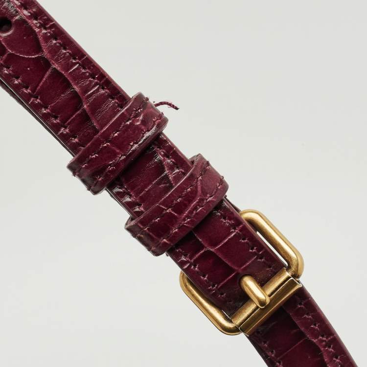 Pre Owned Saint Laurent Burgundy Croc Embossed Leather Baby Sac de Jour Tote