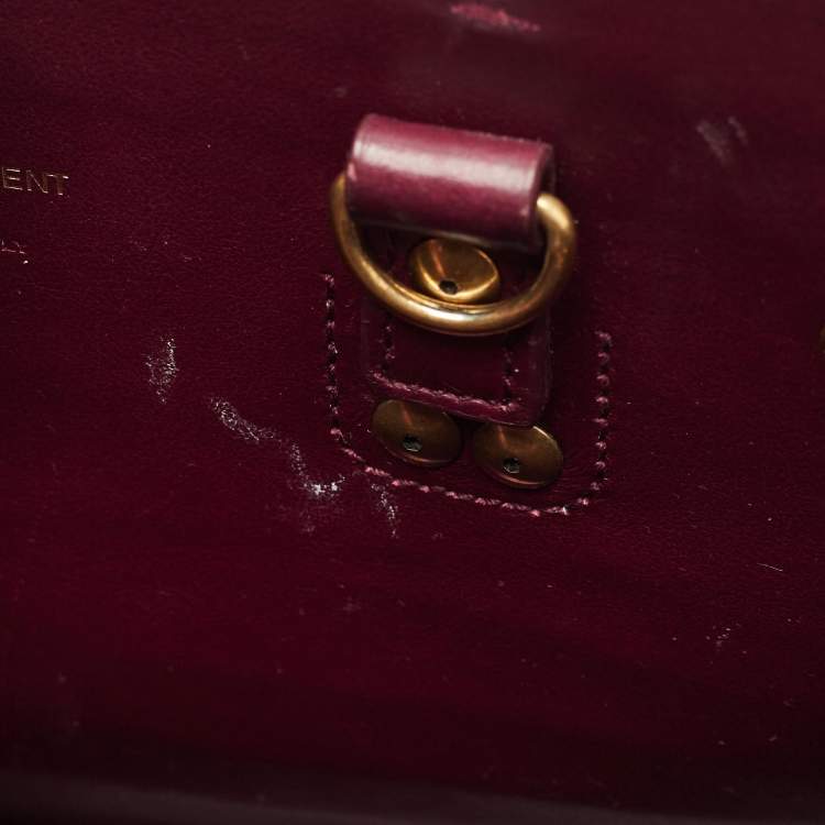 Pre Owned Saint Laurent Burgundy Croc Embossed Leather Baby Sac de Jour Tote