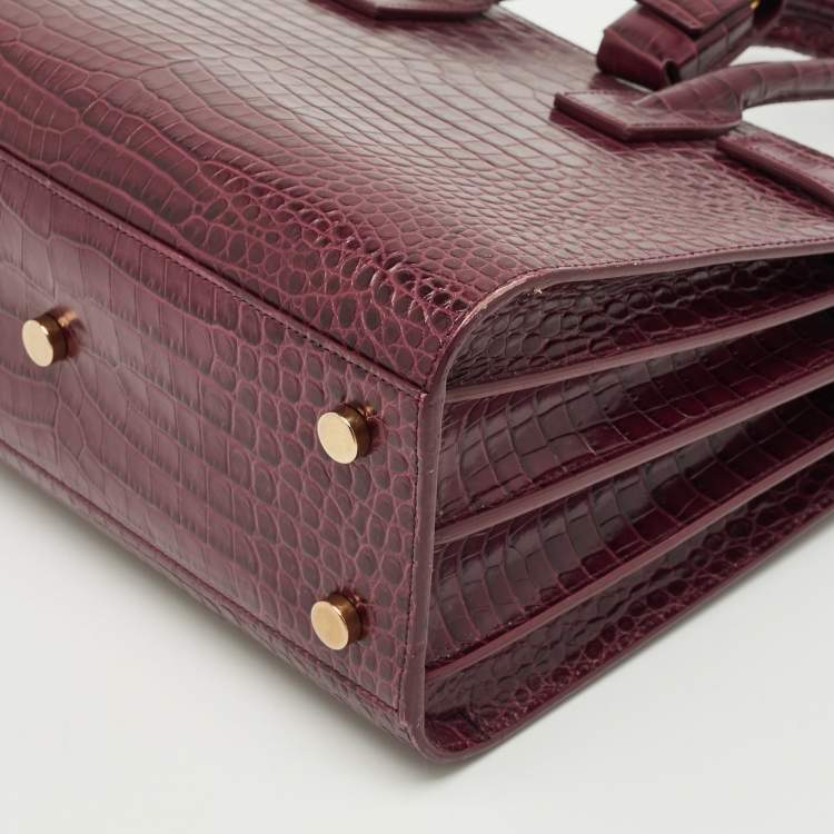 Pre Owned Saint Laurent Burgundy Croc Embossed Leather Baby Sac de Jour Tote