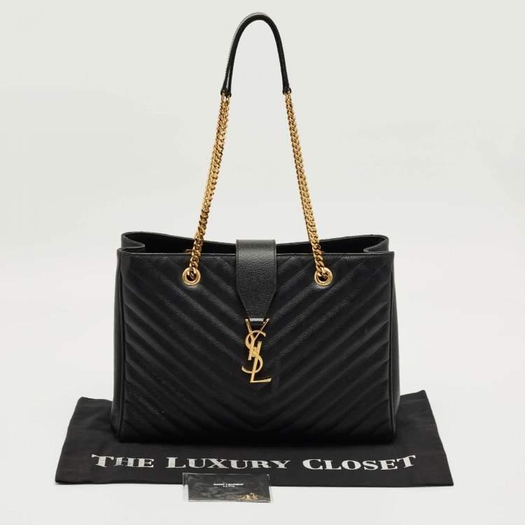 Pre Owned Saint Laurent Black Matelassé Leather Cassandre Shopper Tote
