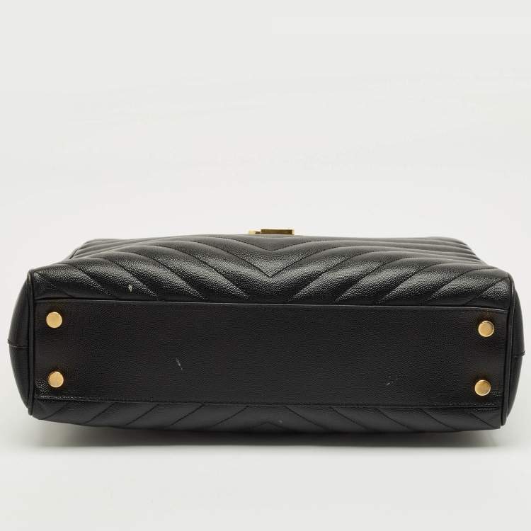 Pre Owned Saint Laurent Black Matelassé Leather Cassandre Shopper Tote