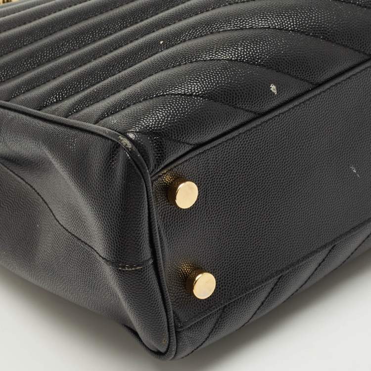 Pre Owned Saint Laurent Black Matelassé Leather Cassandre Shopper Tote