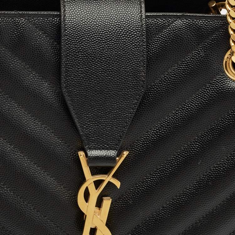 Pre Owned Saint Laurent Black Matelassé Leather Cassandre Shopper Tote
