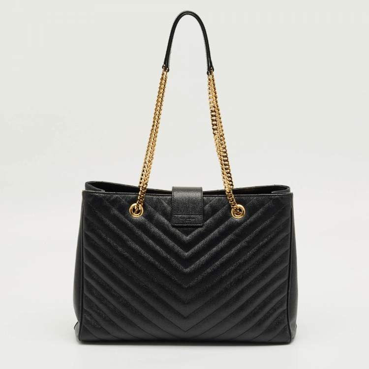 Pre Owned Saint Laurent Black Matelassé Leather Cassandre Shopper Tote