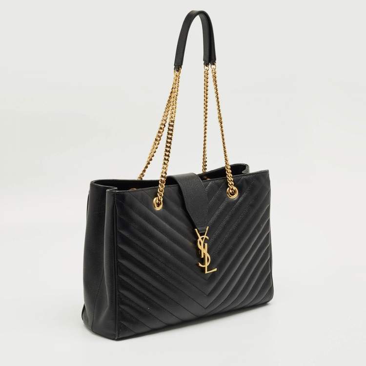 Pre Owned Saint Laurent Black Matelassé Leather Cassandre Shopper Tote