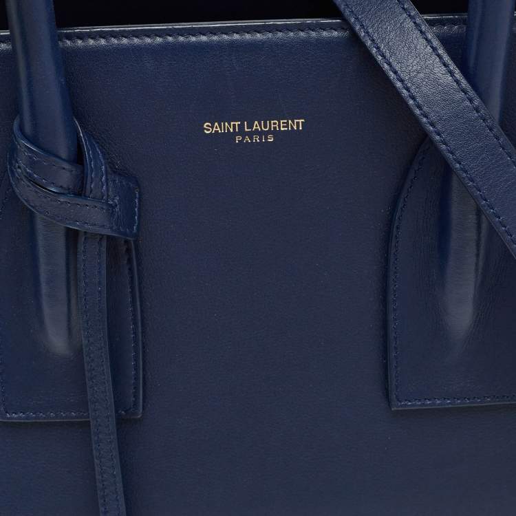 Pre Owned Saint Laurent Navy Blue Leather Small Classic Sac De Jour Tote