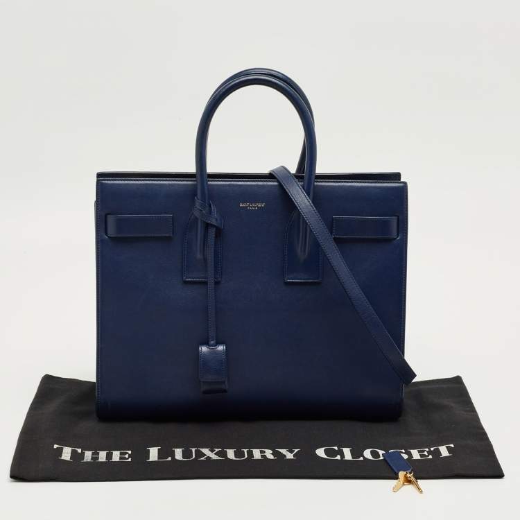Pre Owned Saint Laurent Navy Blue Leather Small Classic Sac De Jour Tote