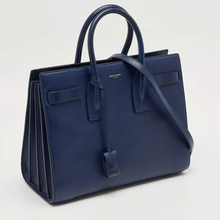 Pre Owned Saint Laurent Navy Blue Leather Small Classic Sac De Jour Tote
