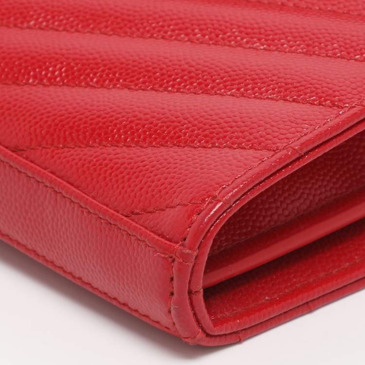 Pre Owned Saint Laurent Red Matelassé Leather Cassandre Wallet on Chain