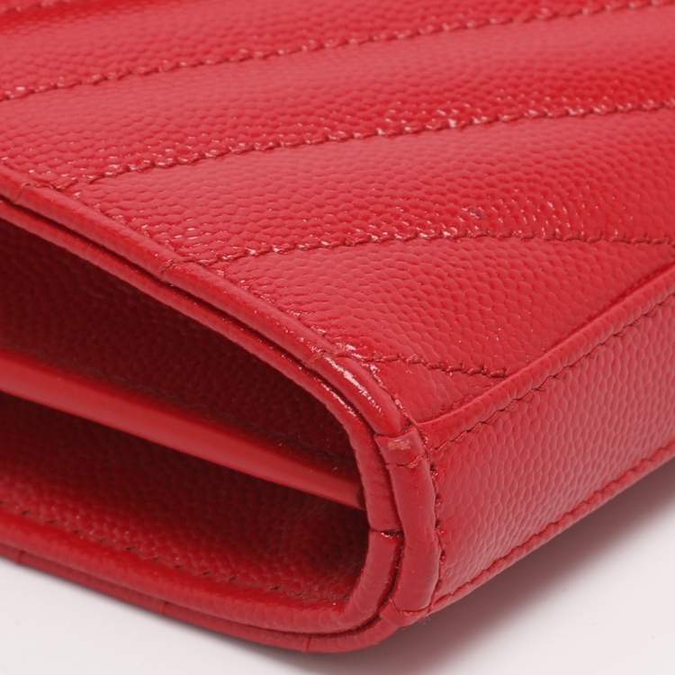 Pre Owned Saint Laurent Red Matelassé Leather Cassandre Wallet on Chain