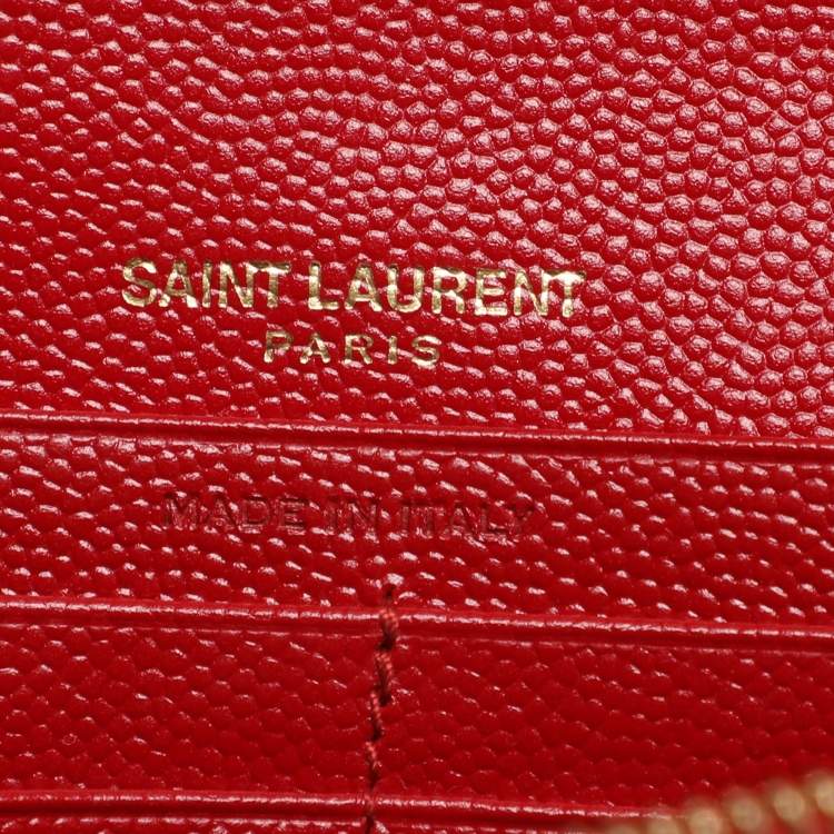 Pre Owned Saint Laurent Red Matelassé Leather Cassandre Wallet on Chain