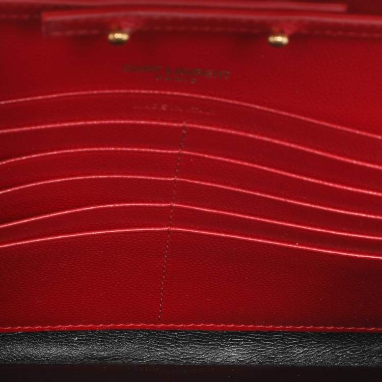 Pre Owned Saint Laurent Red Matelassé Leather Cassandre Wallet on Chain