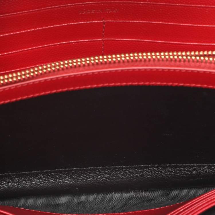 Pre Owned Saint Laurent Red Matelassé Leather Cassandre Wallet on Chain